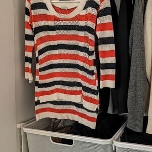 Chic Striped Women's Sweater - Orange, Black, and Cream